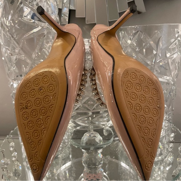STUNNING CRYSTAL EMBELLISHMENT NUDE PATENT MULES WORN ONCE - Picture 6 of 6